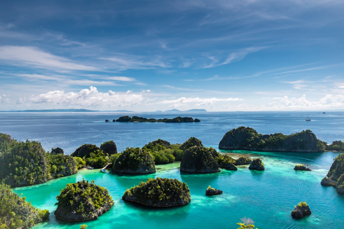 Islets surrounded by turquoise water, Raja Ampat, West Papua, Indonesia