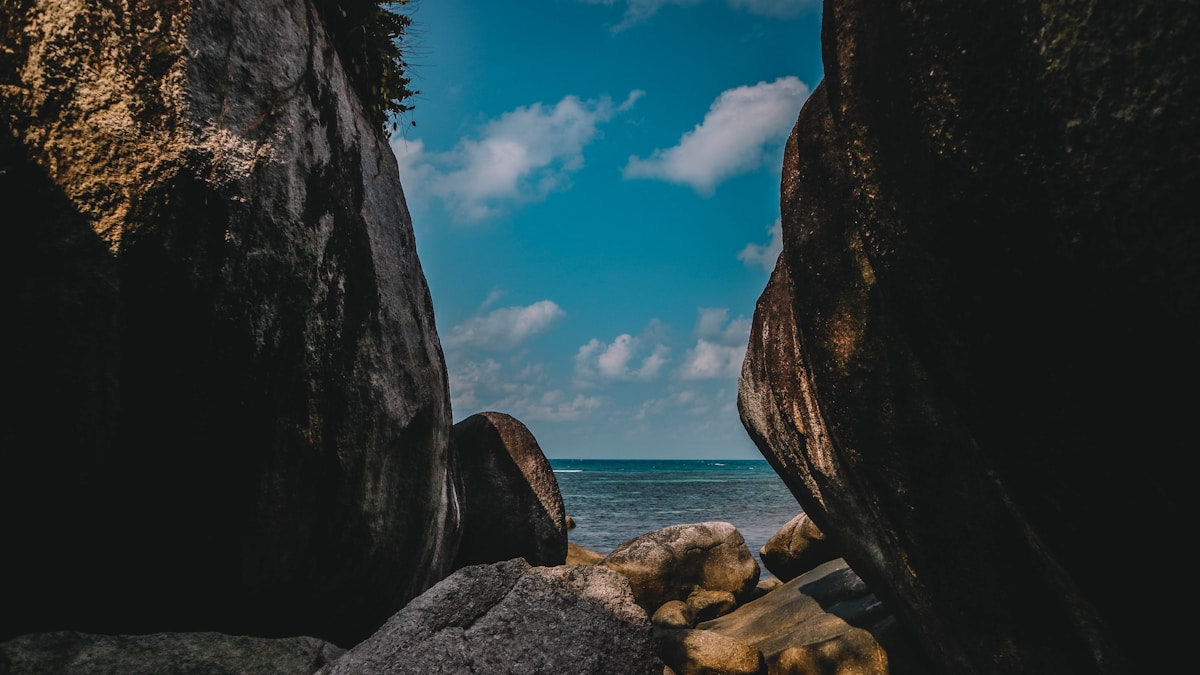 Granite rock formations rising from the sea, Belitung, Indonesia