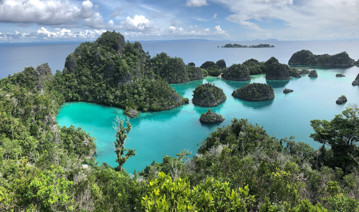 Limestone islands rising from turquoise water in Komodo National Park