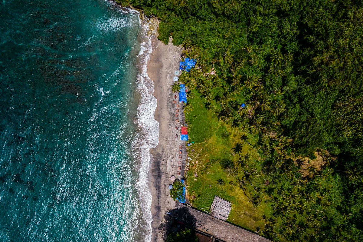 Aerial view of a beach on Nusa Penida island, Bali, Indonesia