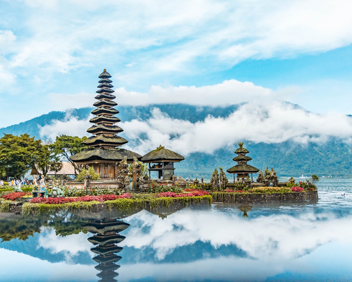 Brown and green temple beside body of water, Ulun Danu Beratan Temple, Bali, Indonesia