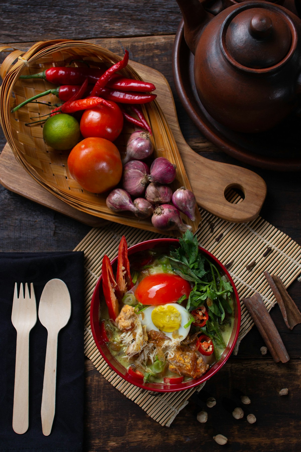 Bowl of Indonesian food with vegetables, Indonesia