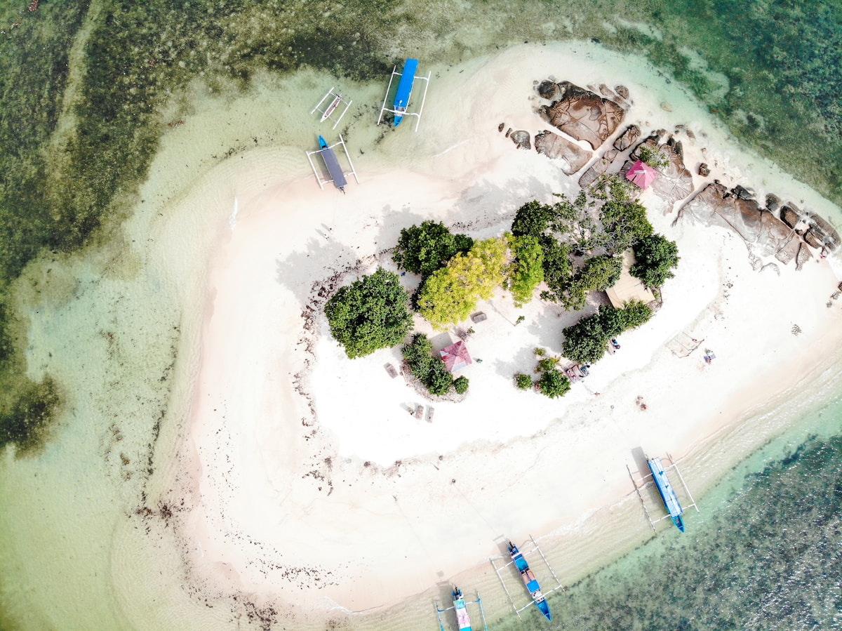 Aerial view of turquoise water at Gili Kedis, Lombok, Indonesia