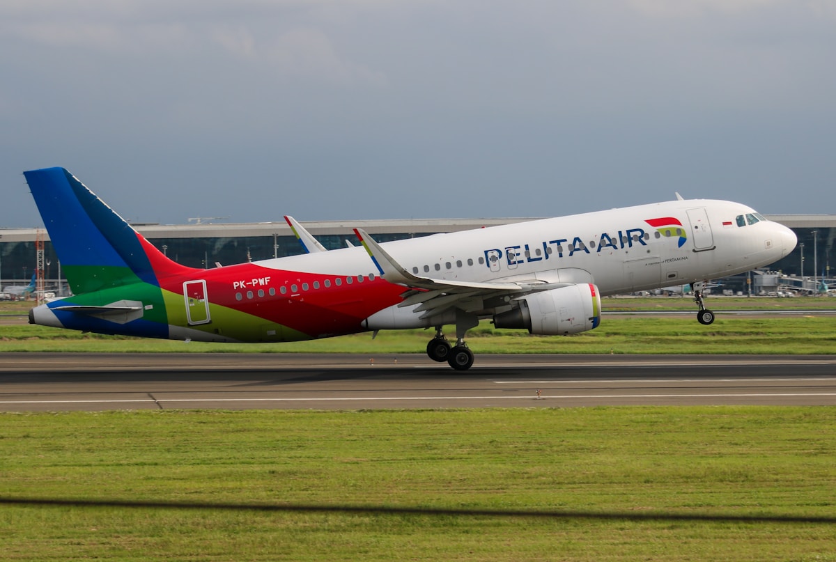 Pelita Air plane taking off from Soekarno-Hatta International Airport, Jakarta, Indonesia