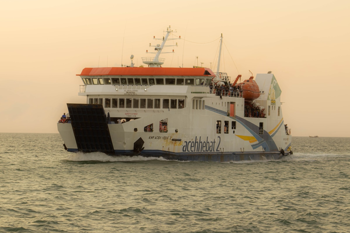 KMP Aceh Hebat 2 ferry crossing the Malacca Strait, Aceh, Indonesia