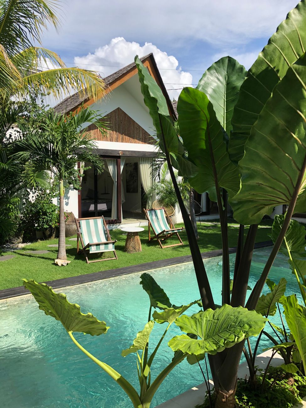 Private villa with pool surrounded by tropical garden, Bali, Indonesia