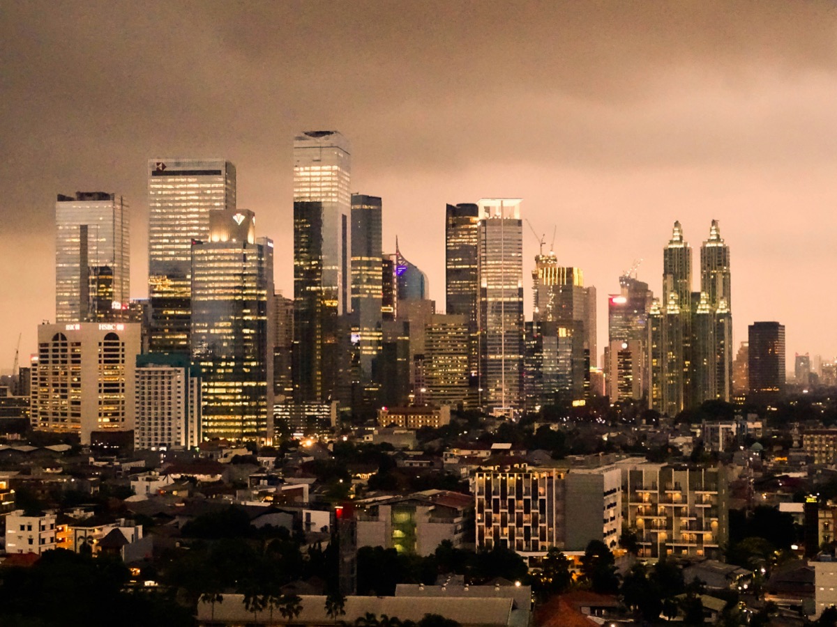Jakarta skyline and old colonial buildings in Kota Tua, Indonesia