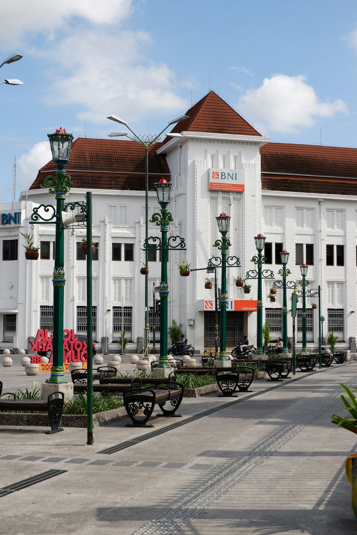 Heritage guesthouse courtyard with tropical garden in Yogyakarta, Java